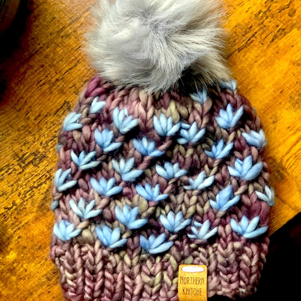 Lotus Flower youth beanie, hand made, one of a kind, never worn